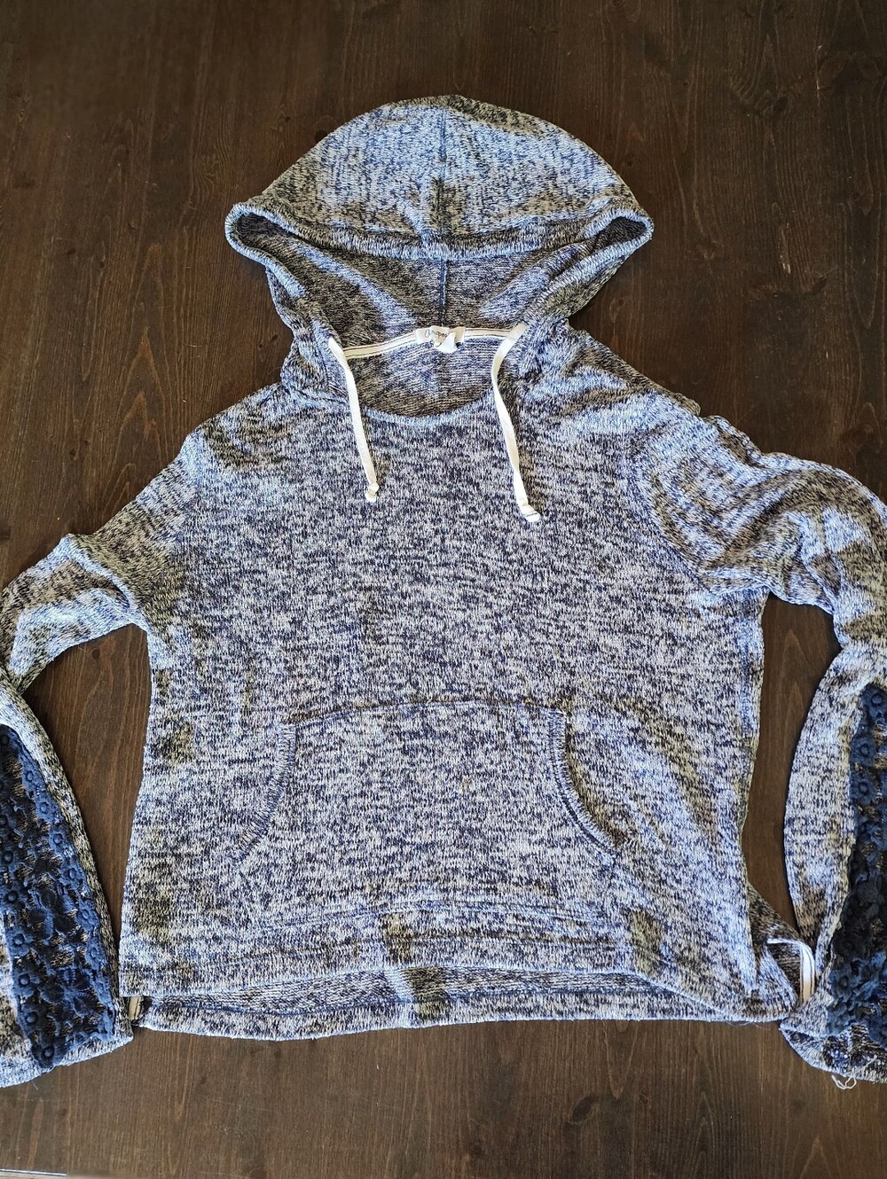 💐2/$25 - Y2K Aeropostale XL Knit Crochet Cozy Hooded Sweater, Blue Heather